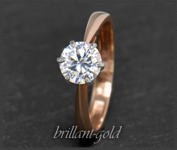 Brillant Ring 585 Gold, 1,32ct; Rot- & Weißgold