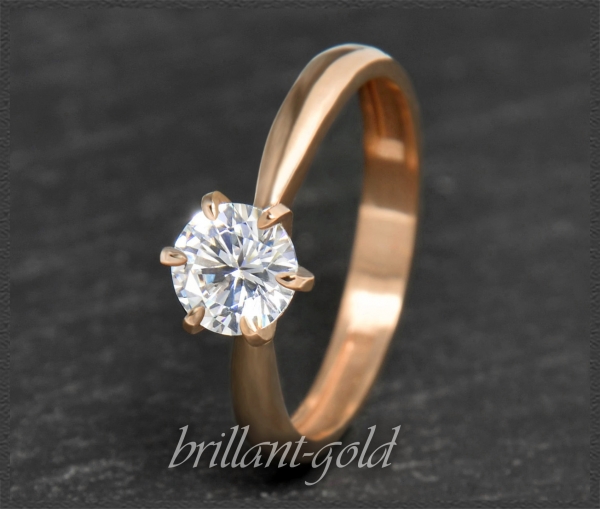 Brillant 585 Gold Damen Ring, Solitär Diamant 1,03ct, Si1; 14 Karat Rotgold NEU