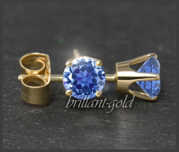 Preview: Ohrstecker 585 Gold Fluorit blau 4,5,6,7mm