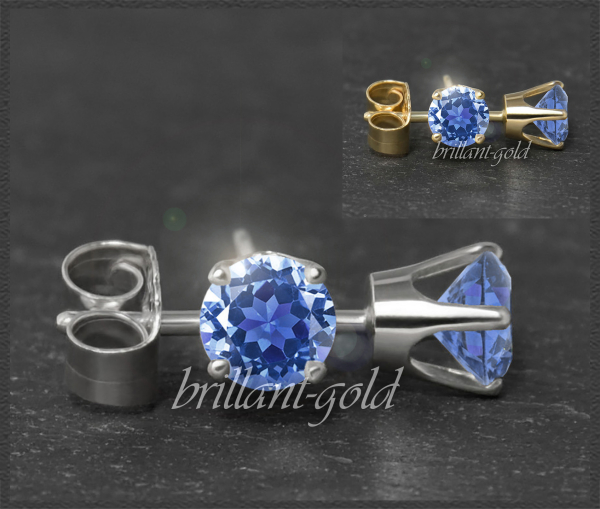 Ohrstecker 585 Gold Fluorit blau 4,5,6,7mm