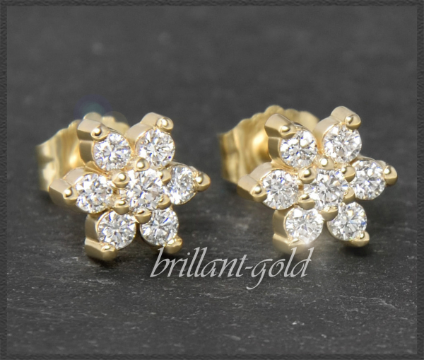 Preview: Brillant Ohrstecker Blume/Stern, Lupenrein, 585 Gold