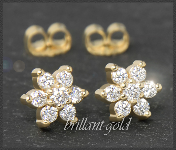 Preview: Brillant Ohrstecker Blume/Stern, Lupenrein, 585 Gold