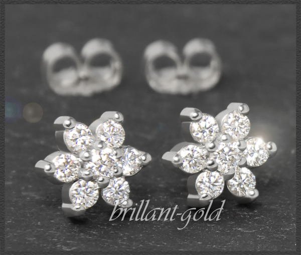 Brillant Ohrstecker Blume/Stern, Lupenrein, 585 Gold