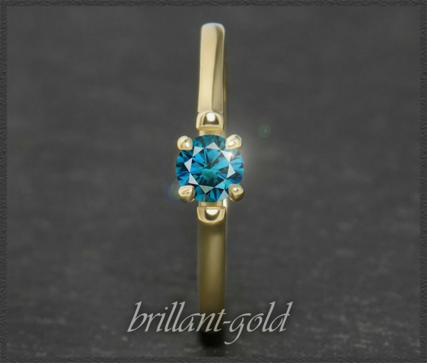 Brillant 585 Gelbgold Ring; 0,35ct, blau, Si2