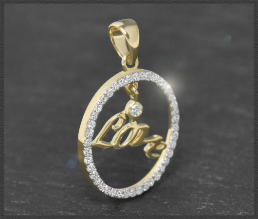 Anhänger LOVE mit 0,37ct Diamanten, 10K Gold