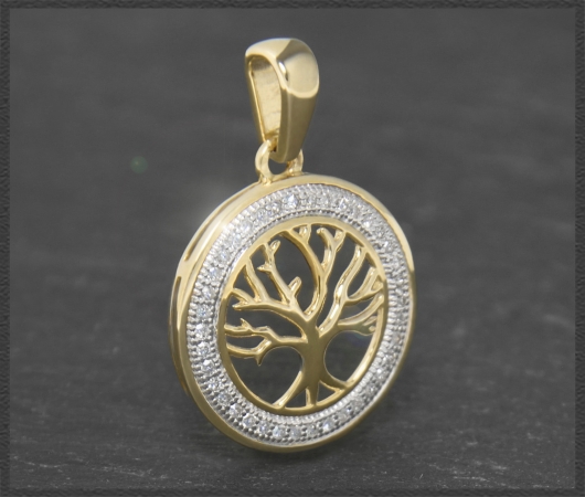 Anhänger 10K Gold Lebensbaum, 0,19ct Diamanten