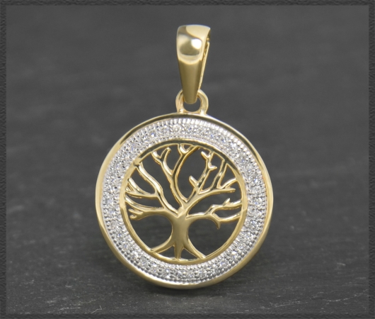 Anhänger 10K Gold Lebensbaum, 0,19ct Diamanten