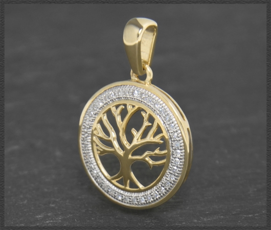 Anhänger 10K Gold Lebensbaum, 0,19ct Diamanten