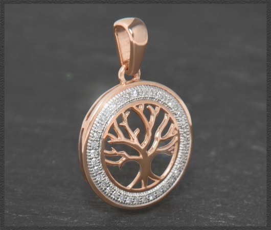Anhänger 10K Gold Lebensbaum, 0,19ct Diamanten