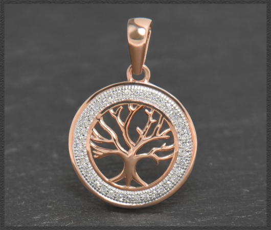 Anhänger 10K Gold Lebensbaum, 0,19ct Diamanten