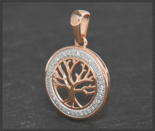 Anhänger 10K Gold Lebensbaum, 0,19ct Diamanten