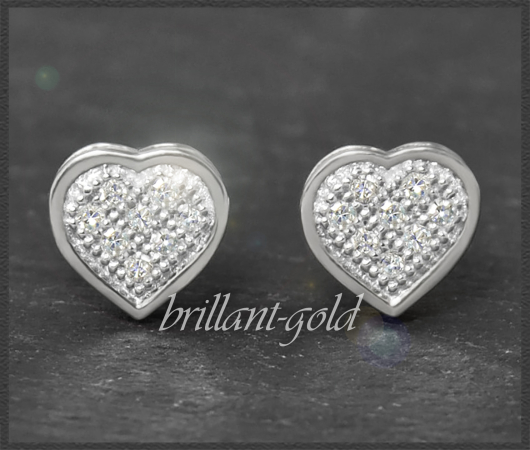 Herz Ohrstecker 0,12ct Diamanten, 10K Gold