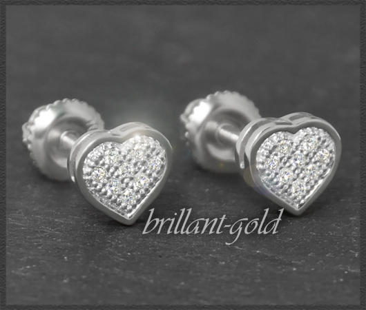 Herz Ohrstecker 0,12ct Diamanten, 10K Gold