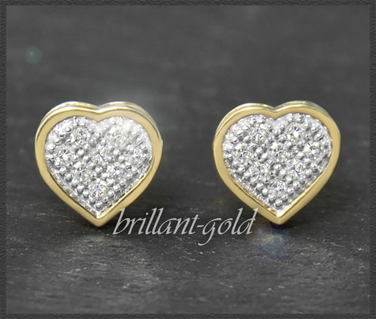 Herz Ohrstecker 0,12ct Diamanten, 10K Gold