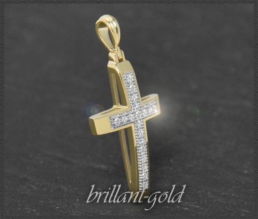 Kreuz Anhänger 0,12ct Diamanten, 10K Gold