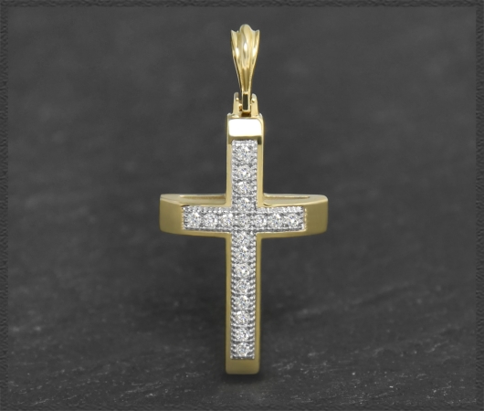 Kreuz Anhänger 0,12ct Diamanten, 10K Gold