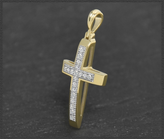 Kreuz Anhänger 0,12ct Diamanten, 10K Gold