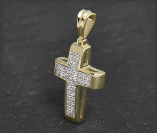 Kreuz Anhänger 0,25ct Diamanten, 10 Karat Gold