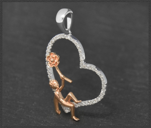 Anhänger Herz & Blume 0,33ct Diamanten, 10K