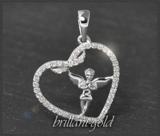 Herz Anhänger Engel mit 0,33ct Diamanten, 10K