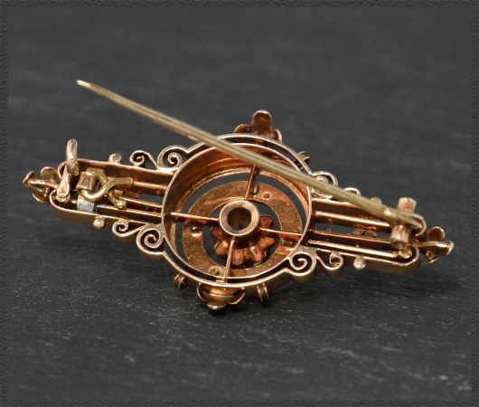 Gold Brosche mit Perlen, Antik Jugendstil um 1890