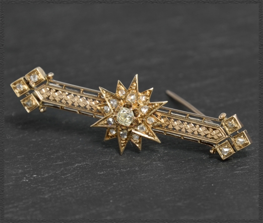 Diamant Brosche mit 0,80ct, 585 Gold, Antik Art Deco