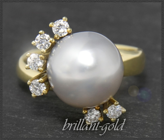 Tahiti Perle 11,5mm & 0,40ct Diamant Gold Ring