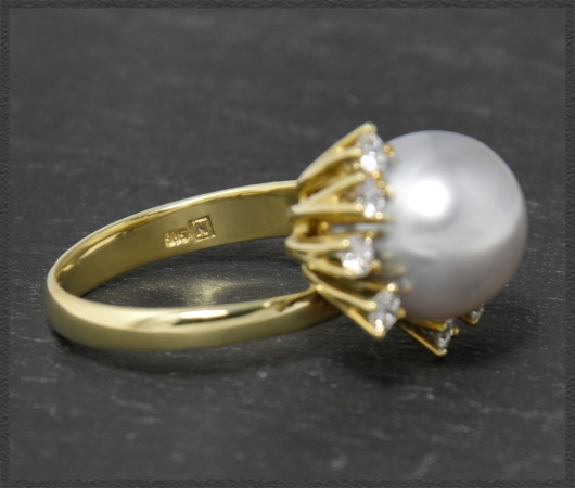 Tahiti Perle 11,5mm & 0,40ct Diamant Gold Ring