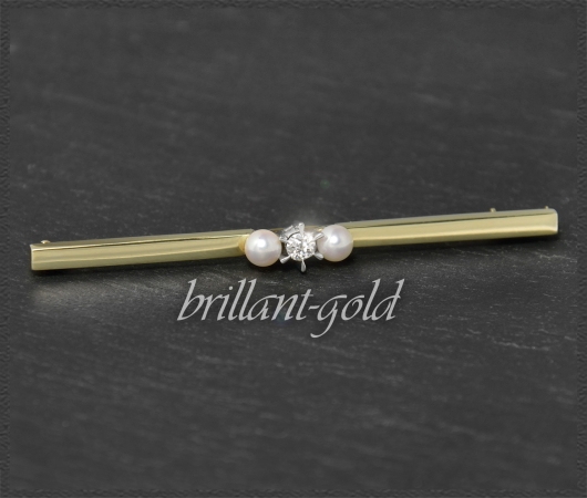 Brosche 0,17ct Altschliff Brillant & Perlen, 585 Gold