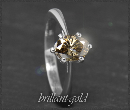 Diamant Ring, cognac 1,08ct Solitär Diamant, 585 Gold