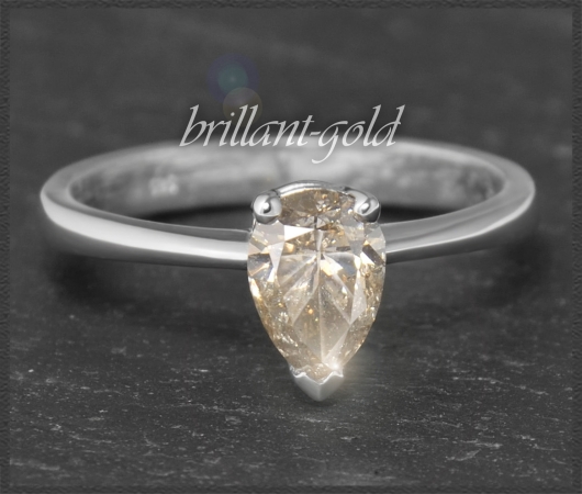 Diamant Solitär Ring, 0,98ct Tropfen-Schliff, 585 Weißgold