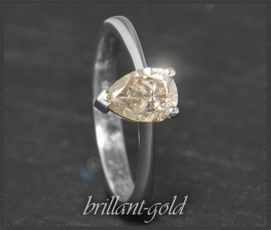 Diamant Solitär Ring, 0,98ct Tropfen-Schliff, 585 Weißgold