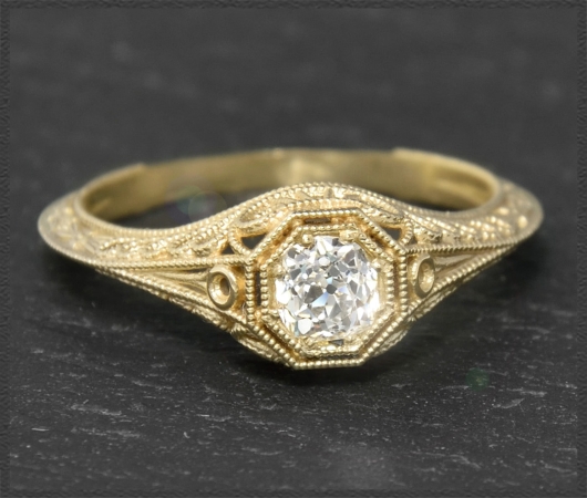 Diamant Jugendstil Design Ring 0,41ct, 585 Gold