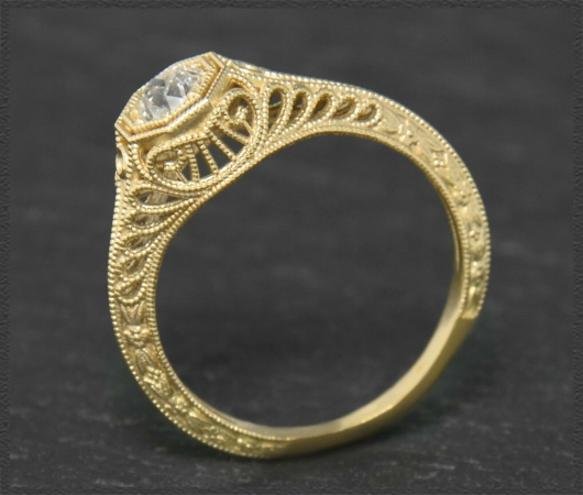 Diamant Jugendstil Design Ring 0,41ct, 585 Gold