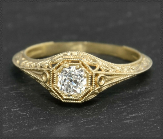 Diamant Jugendstil Design Ring 0,41ct, 585 Gold