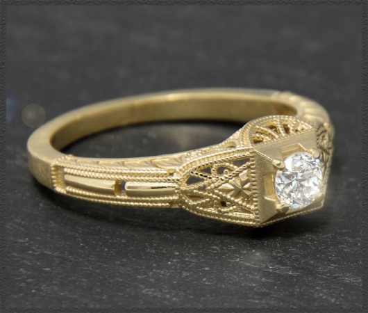 Diamant Jugendstil Design Ring, 0,28ct, 585 Gold