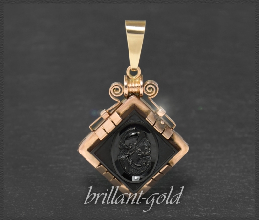 Antiker (um 1890) Gold & Onyx Anhänger & Medaillon