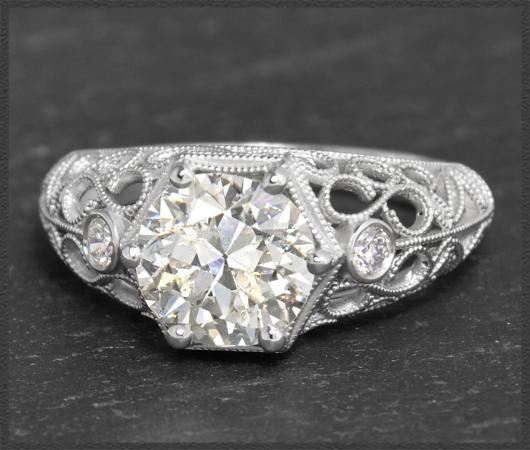 Diamant Jugendstil Design 2,12ct Ring, 585 Gold