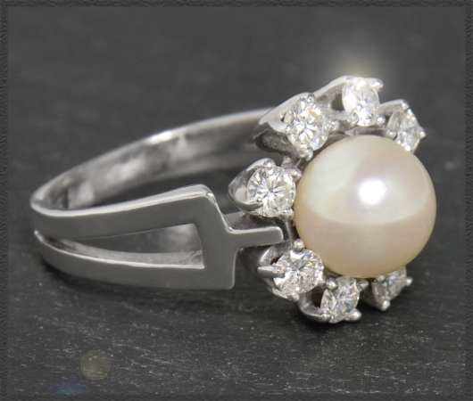 Diamant & Perlen Ring, 0,50ct Brillanten, 585 Gold