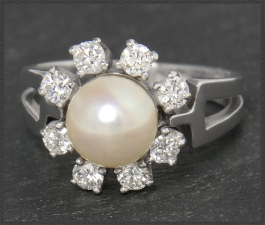 Diamant & Perlen Ring, 0,50ct Brillanten, 585 Gold