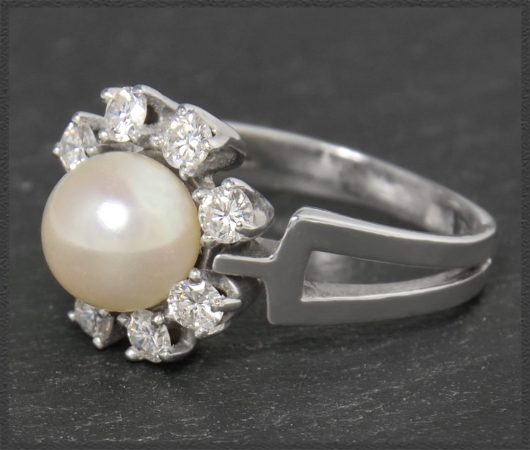 Diamant & Perlen Ring, 0,50ct Brillanten, 585 Gold