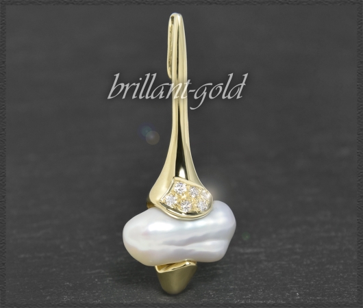 Perle & 0,20ct Diamant Anhänger, 585 Gelbgold