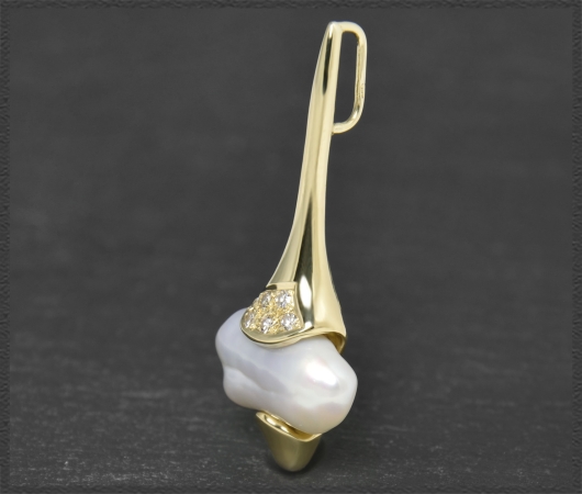 Perle & 0,20ct Diamant Anhänger, 585 Gelbgold