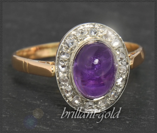 Diamant & Amethyst Ring, Gold & Platin, Antik