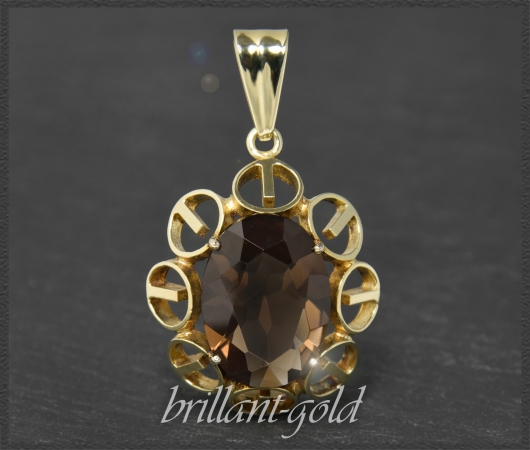 Vintage Anhänger 585 Gold; Rauchquarz 11ct, VVS