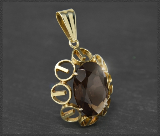 Vintage Anhänger 585 Gold; Rauchquarz 11ct, VVS