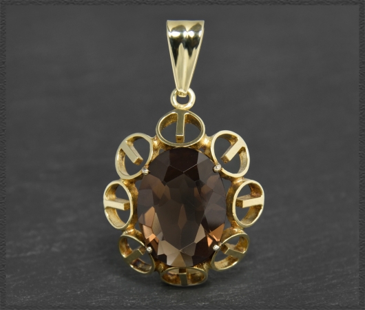 Vintage Anhänger 585 Gold; Rauchquarz 11ct, VVS
