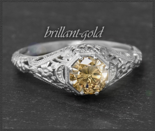 Brillant Ring, 0,72ct in cognac champagner, 585 Gold