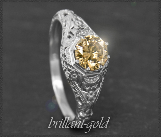 Brillant Ring, 0,72ct in cognac champagner, 585 Gold