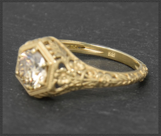 Brillant Ring 0,92ct, Jugendstil Design, 585 Gold